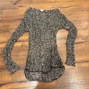 Witchery Top Womens Medium Brown Knit Overlay Long Sleeve Shirt Off Shoulder